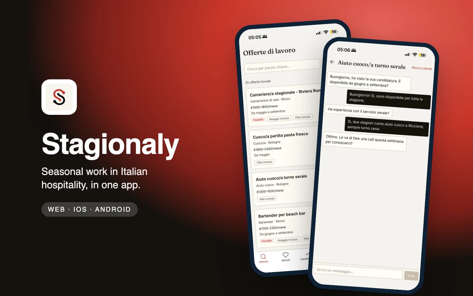 Stagionaly, the job board for Italian seasonal hospitality